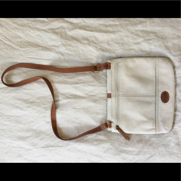 Fossil Leather Crossbody Bag (White & Tan) - Picture 3 of 12